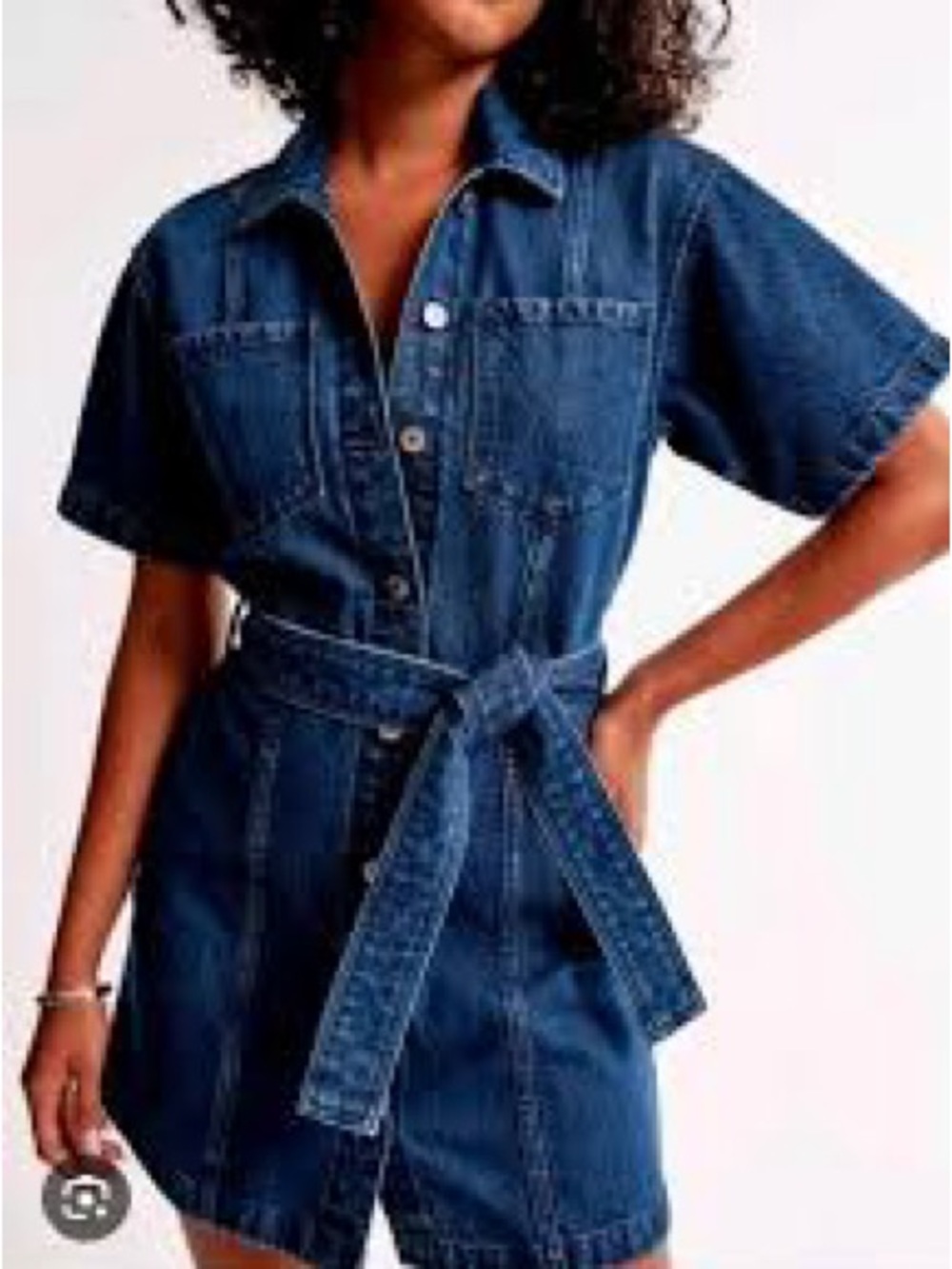 Abercrombie & Fitch Blue Denim Shirt Dress Overall with Tie Waist
